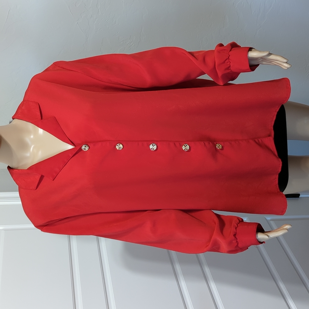 Vintage Erin London Long Sleeve Red Button-up Top Size Large Collared